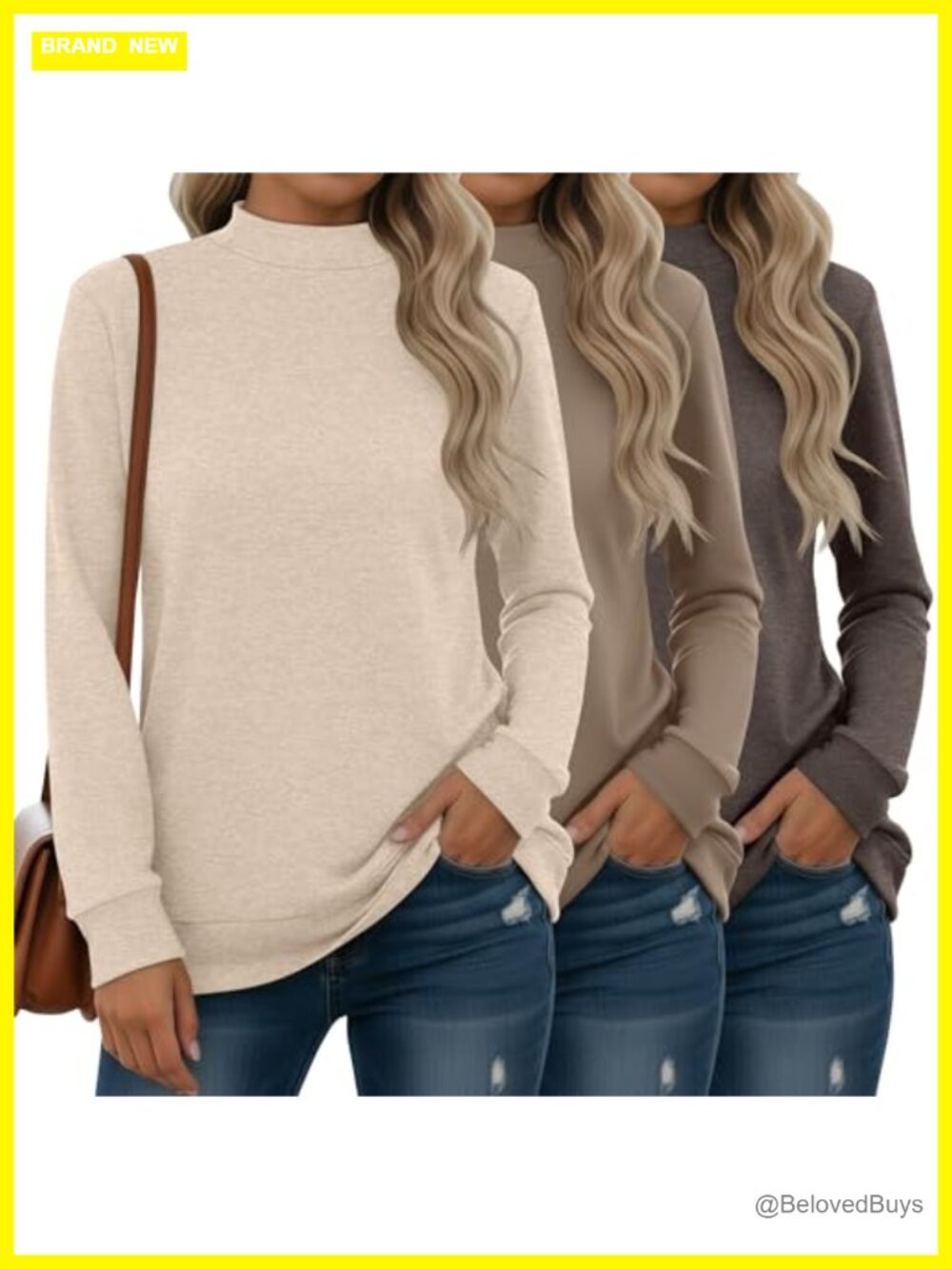 Women's Mock Neck Sweatshirts 3 Pack Long Sleeve Pullover Tops